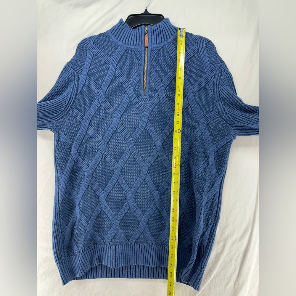 Tommy Bahama Men's Large Blue Cotton Quarter Zip Sweater Diamond Cable Knit - Picture 6 of 9